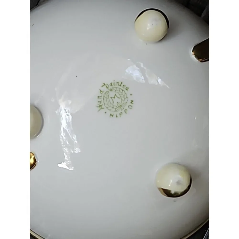 Hand Painted Nippon BLACK‎ GOLD Floral Footed ART DECO Berry Bowl Morimura